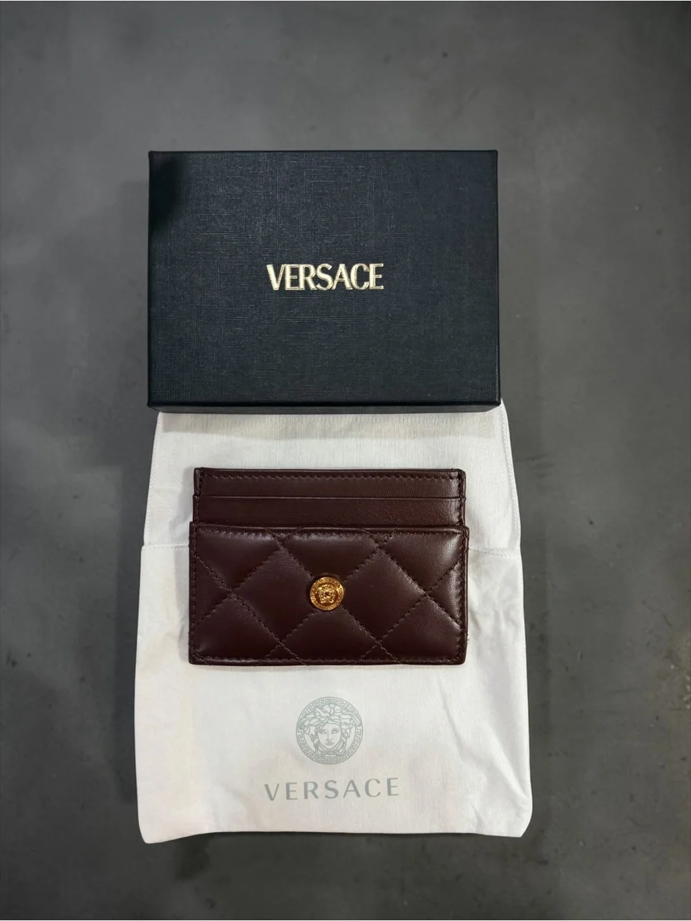 Versace Authentic Quilted Leather Medusa Card Holder | Brand New, dust bag + Box